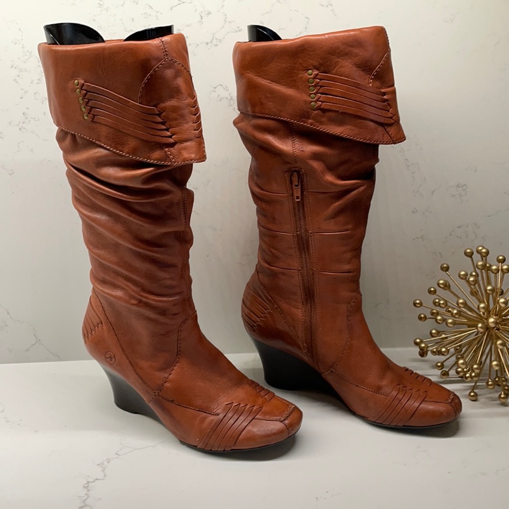 Boho slouch wedge boots